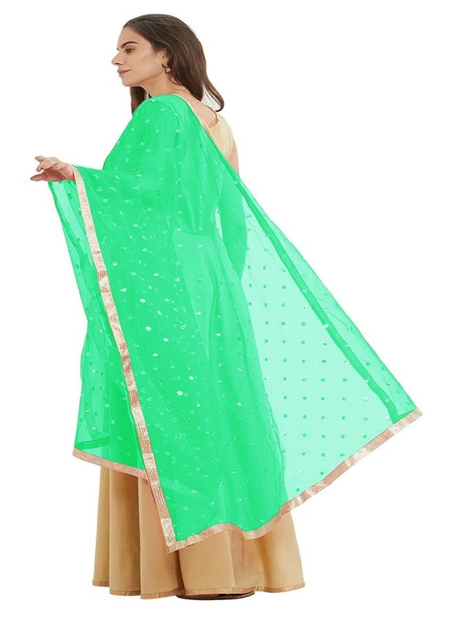 themilestocks TMS Woman's Embellished Net Dupatta Scarf Shawl Wrap Soft Indian Bridal Wedding (Fluorescent Green) - Image 1